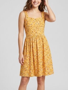 Huhot Orange Ditsy Floral Sundress Ruched Straps Skater Dress S NWT